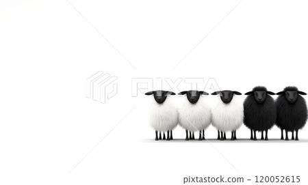 Two black sheep standing out from the white crowd illustration Two black sheep standing out from the white crowd illustration 120052615