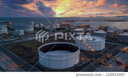 Aerial view oil and gas refinery depot industrial facility storage tank petrochemical, Crude oil and gas refinery depot terminal, Storage tank petroleum petrochemical oil and gas refinery oil and gas. Aerial view oil and gas refinery depot industrial facility storage tank petrochemical, Crude oil and gas refinery depot terminal, Storage tank petroleum petrochemical oil and gas refinery oil and gas. 120052987