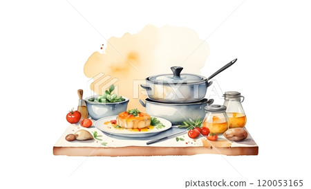 Watercolor illustration of a barbecue 120053165