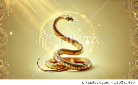 蛇年財運象徵的金蛇賀年片素材3“AI生成圖像” 120053480