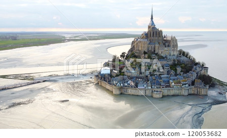 Aerial View of Mont Saint-Michel and Tidal Flats Aerial View of Mont Saint-Michel and Tidal Flats 120053682