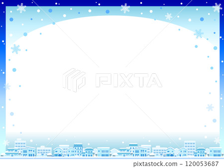 表達雪花閃爍的冬季城市景觀的框架/背景向量素材 120053687