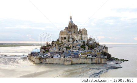 Mont Saint-Michel Abbey and Village at Low Tide 120053695