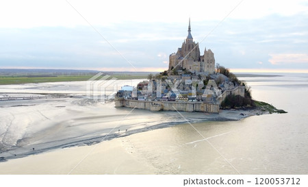 Mont Saint-Michel, Normandy, northern France at low tide with scenic landscape Mont Saint-Michel, Normandy, northern France at low tide with scenic landscape 120053712