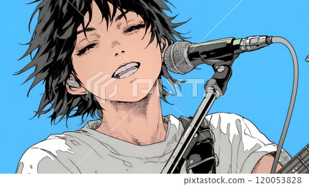 A young man singing a song 120053828