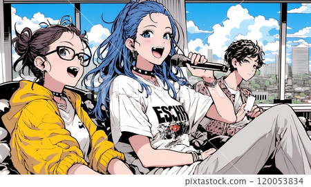 A young woman singing a song 120053834