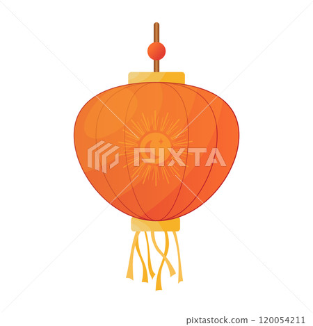 Chinese lantern in flat design. Festive red hanging paper lamp for celebration. Vector illustration isolated. 120054211