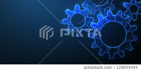 Four gears on blue.. Cog mechanism, engine system, operation progress, gear shift Four gears on blue.. Cog mechanism, engine system, operation progress, gear shift 120054393