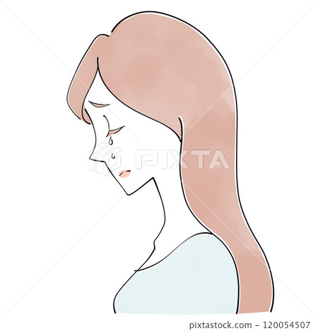 哭泣的女人的側面圖 120054507
