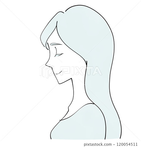 一位女士微笑著閉上眼睛的側面圖 120054511