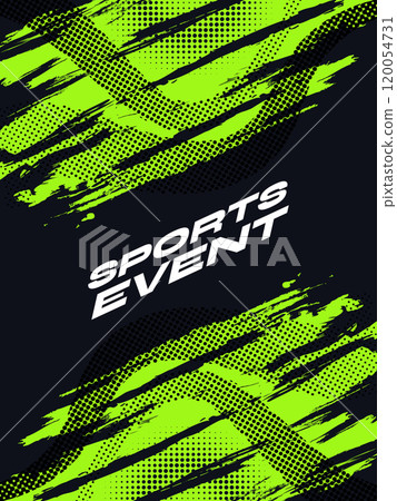 Abstract Sport Cover or Poster Design with Green and Black Brush Illustration and Halftone Effect. Sport Template Design 120054731