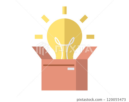 Light bulb in cardboard box. Finding big idea, bringing new business concept or having brilliant solution for company, big idea from inside cardboard box. Think outside box, success and creativity 120055473