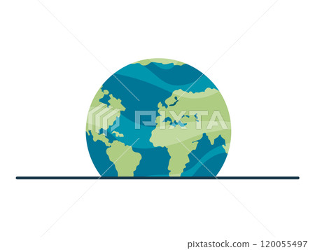 A flat vector image of Earth featuring continents in green and different shades of blue for water. Ideal for environmental posters, educational materials, global awareness campaigns, geography A flat vector image of Earth featuring continents in green and different shades of blue for water. Ideal for environmental posters, educational materials, global awareness campaigns, geography 120055497