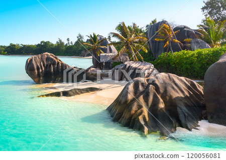 Anse Source D'Argent - the most beautiful beach of Seychelles. La Digue Island, Seychelles Anse Source D'Argent - the most beautiful beach of Seychelles. La Digue Island, Seychelles 120056081