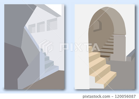 Simplified interior design of the interior. Minimalistic abstract architecture. Template for posters, prints, interior design and creative ideas 120056087
