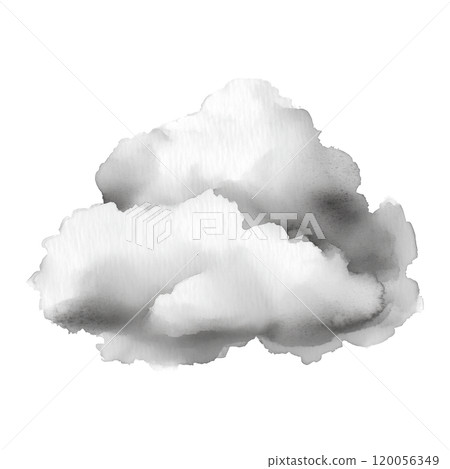 Watercolor illustration of a fluffy cloud isolated on a transparent background. Ideal for weather-themed projects, nature illustrations, and atmospheric designs. 120056349