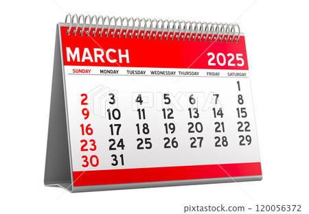 March 2025 Desk Calendar, 3D rendering March 2025 Desk Calendar, 3D rendering 120056372