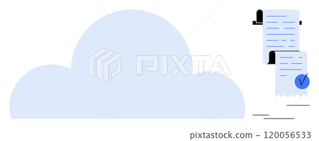 Blue cloud with vertical checklist and receipt on right Ideal for organizing data cloud, storage digital receipts online storage and data management Modern and minimalistic style Blue cloud with vertical checklist and receipt on right Ideal for organizing data cloud, storage digital receipts online storage and data management Modern and minimalistic style 120056533