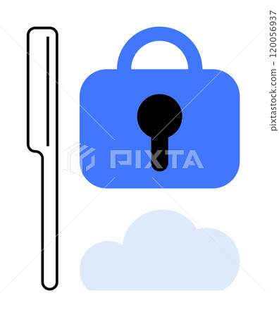 Key, lock, and cloud icon designed in a clean, minimalist style. Ideal for cybersecurity, cloud storage solutions, data protection, encryption services, and online privacy awareness. Simple modern 120056937
