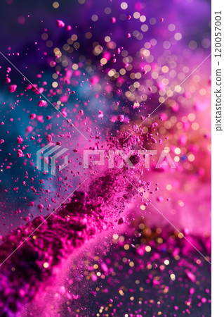 Vivid Explosion of Colorful Powder with Gold Glitter Particles in Purple and Pink Tones. Ai generative 120057001