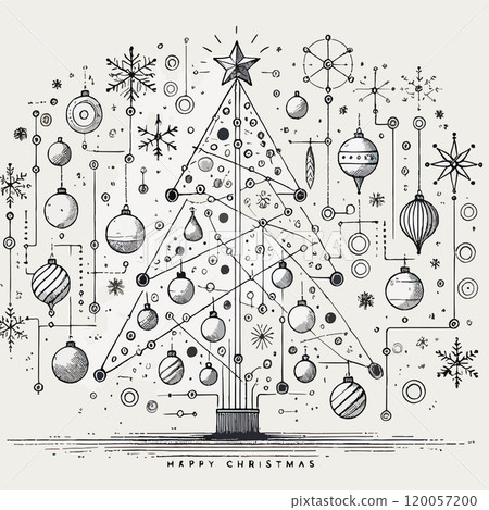 Minimalist Christmas vector illustration with geometric holiday icons, gifts, and snowflakes. Perfect for festive backgrounds, decor and modern holiday designs Minimalist Christmas vector illustration with geometric holiday icons, gifts, and snowflakes. Perfect for festive backgrounds, decor and modern holiday designs 120057200