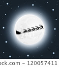Santa Claus rides reindeer in a sleigh sled.  120057411
