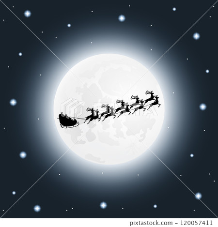 Santa Claus rides reindeer in a sleigh sled. Santa Claus rides reindeer in a sleigh sled. 120057411
