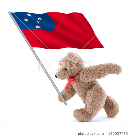 Western Samoa flag being carried by a cute teddy bear 120057483