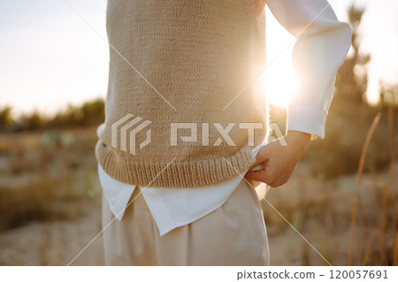 Portrait of elegant, luxury woman posing in nature. People, lifestyle, relaxation concept. Portrait of elegant, luxury woman posing in nature. People, lifestyle, relaxation concept. 120057691