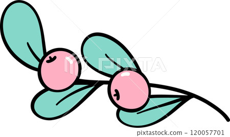 Coquette Christmas Pink Holly Mistletoes with leaves doodle lined pastel Coquette Christmas Pink Holly Mistletoes with leaves doodle lined pastel 120057701