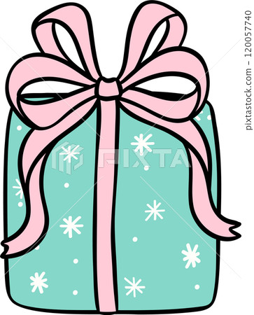 Mint Pastel Coquette Christmas Present Gift Box Hand drawn doodle lined Mint Pastel Coquette Christmas Present Gift Box Hand drawn doodle lined 120057740