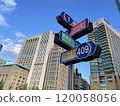road sign in the blue sky 120058056