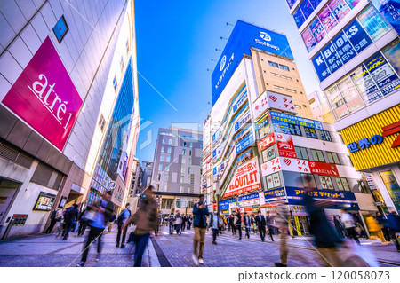 Tokyo cityscape in Japan: Japanese people stand out in front of Akihabara Station (there are many foreigners on Chuo-dori, using tourist buses and the Ginza line, etc.) 120058073