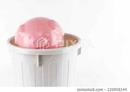 Piggy bank and trash can. Image of throwing away money 120058144