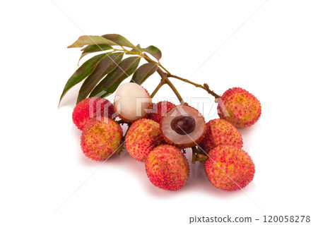 Fresh lychees isolated on white background Fresh lychees isolated on white background 120058278