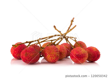 Fresh lychees isolated on white background Fresh lychees isolated on white background 120058342