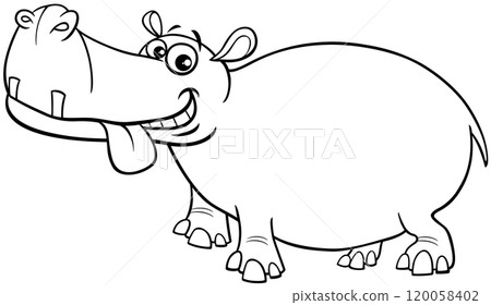 cartoon hippopotamus wild animal character coloring page cartoon hippopotamus wild animal character coloring page 120058402