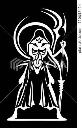 Black graphic silhouette of the reaper of death, badge, logo, tattoo Black graphic silhouette of the reaper of death, badge, logo, tattoo 120058424