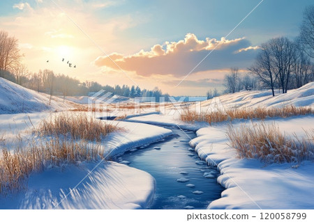 Beautiful winter forest landscape in sunny weather Beautiful winter forest landscape in sunny weather 120058799