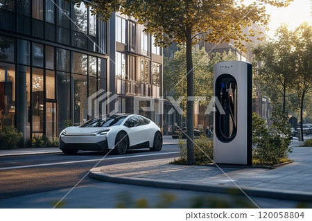 charging station for electric cars on city street charging station for electric cars on city street 120058804
