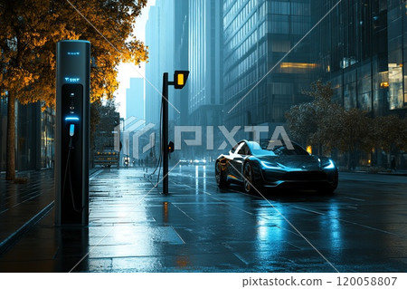 charging station for electric cars on city street charging station for electric cars on city street 120058807