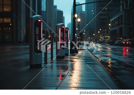 charging station for electric cars on city street charging station for electric cars on city street 120058826