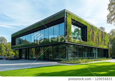 modern eco-friendly green office building with green plants modern eco-friendly green office building with green plants 120058831