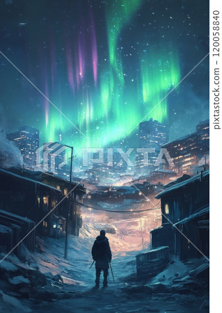 northern lights in a slum area of the city 120058840