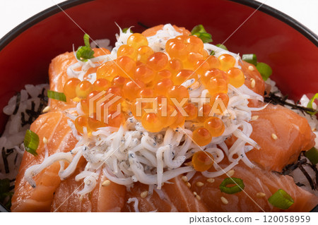海鮮蓋飯(鮭魚、銀魚、鮭魚子) 海鮮蓋飯(鮭魚、銀魚、鮭魚子) 120058959