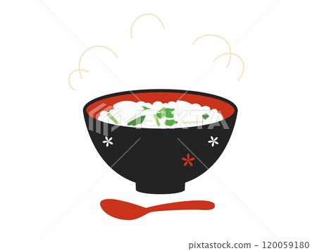 Illustration of Nanakusa-gayu with spoon 120059180