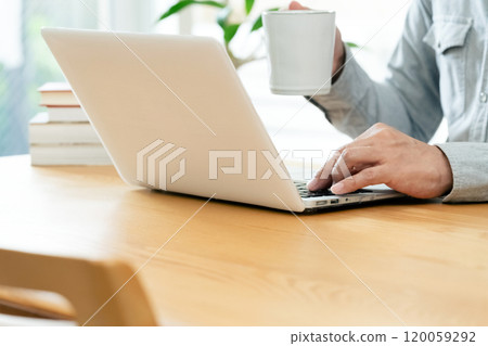 操作個人計算機的男性手 120059292