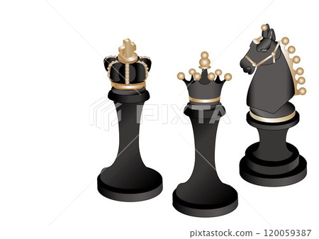 國際象棋棋子 - 國王、女王和馬 120059387