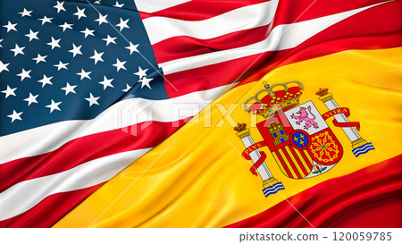Composite Image of American and Spanish Flags Together 120059785