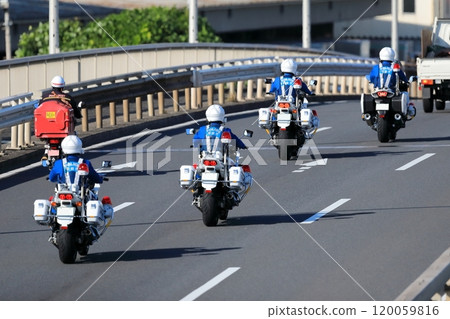 A police motorcycle on patrol 120059816